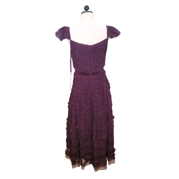 Mac Duggal 8054 Amethyst Purple Ruffle Tiered Cap Sleeve Midi Gown Dress 4 - Picture 11 of 16